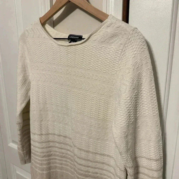 Lands’ End White & Tan Women’s Cotton Blend Sweater Size Medium Petite - Picture 3 of 13